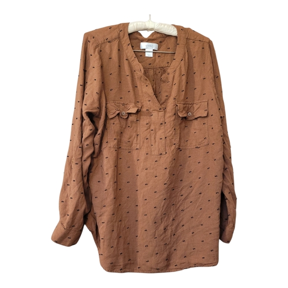 CJ Banks Brown Boho Long Sleeved Blouse 1X - Picture 1 of 4